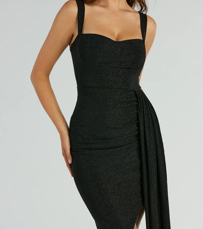 Carolyn Cowl Neck Glitter Formal Dress With Train