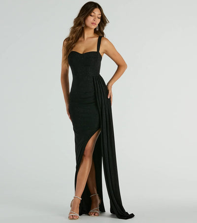 Carolyn Cowl Neck Glitter Formal Dress With Train