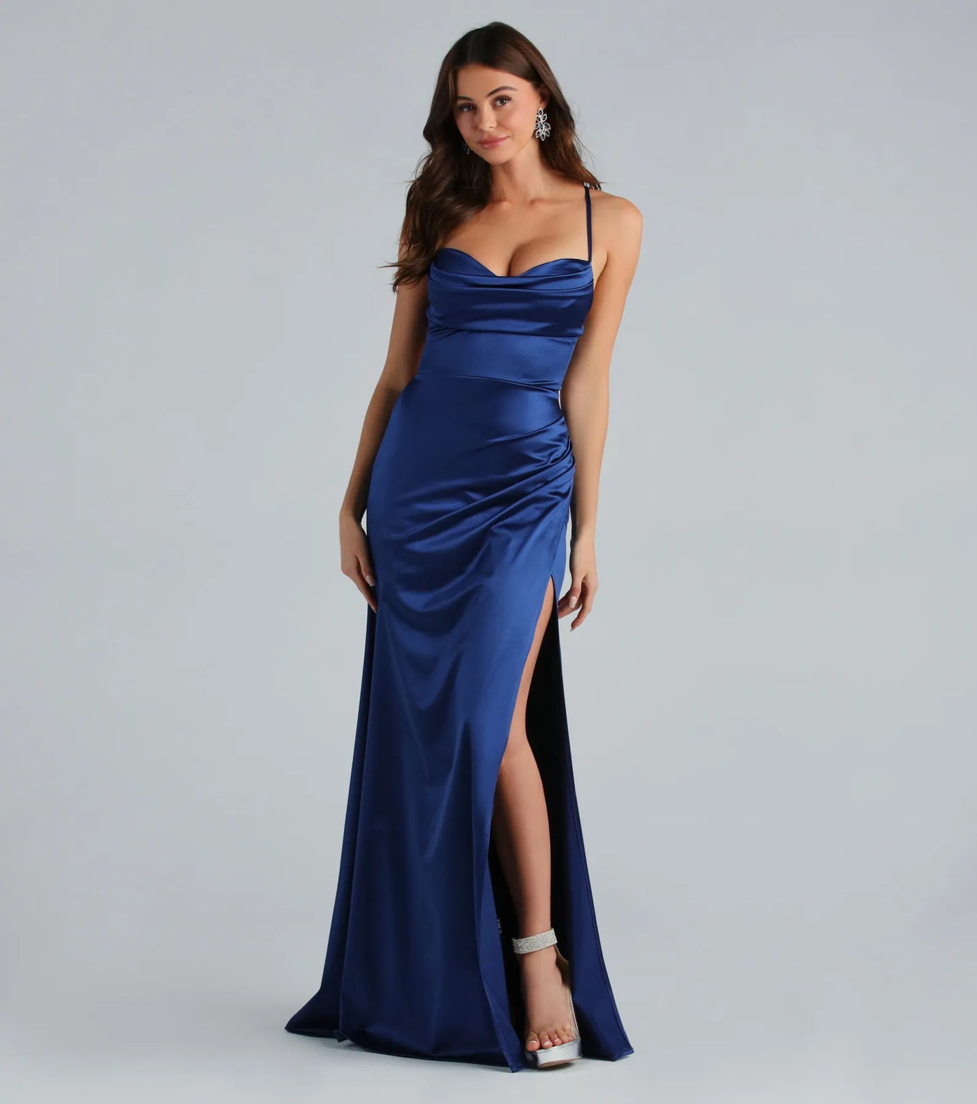 Melinda Formal Satin Lace-Up Mermaid Dress