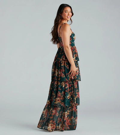 Rosie Formal Chiffon Floral Ruffled A-Line Dress