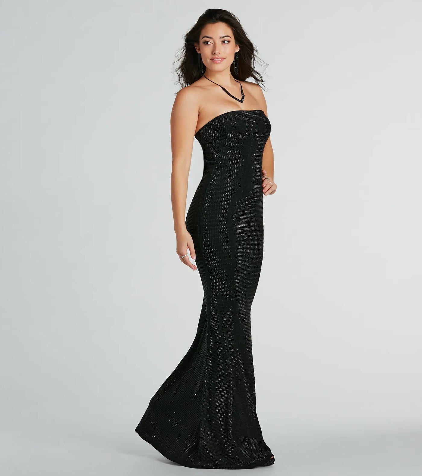 Ana Formal Rhinestone Cowl Back Long Dress