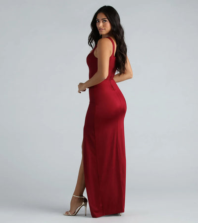 Megan Formal Square Neck Slim Long Dress