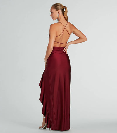 Lainey Ruffled High Slit Long Formal Dress