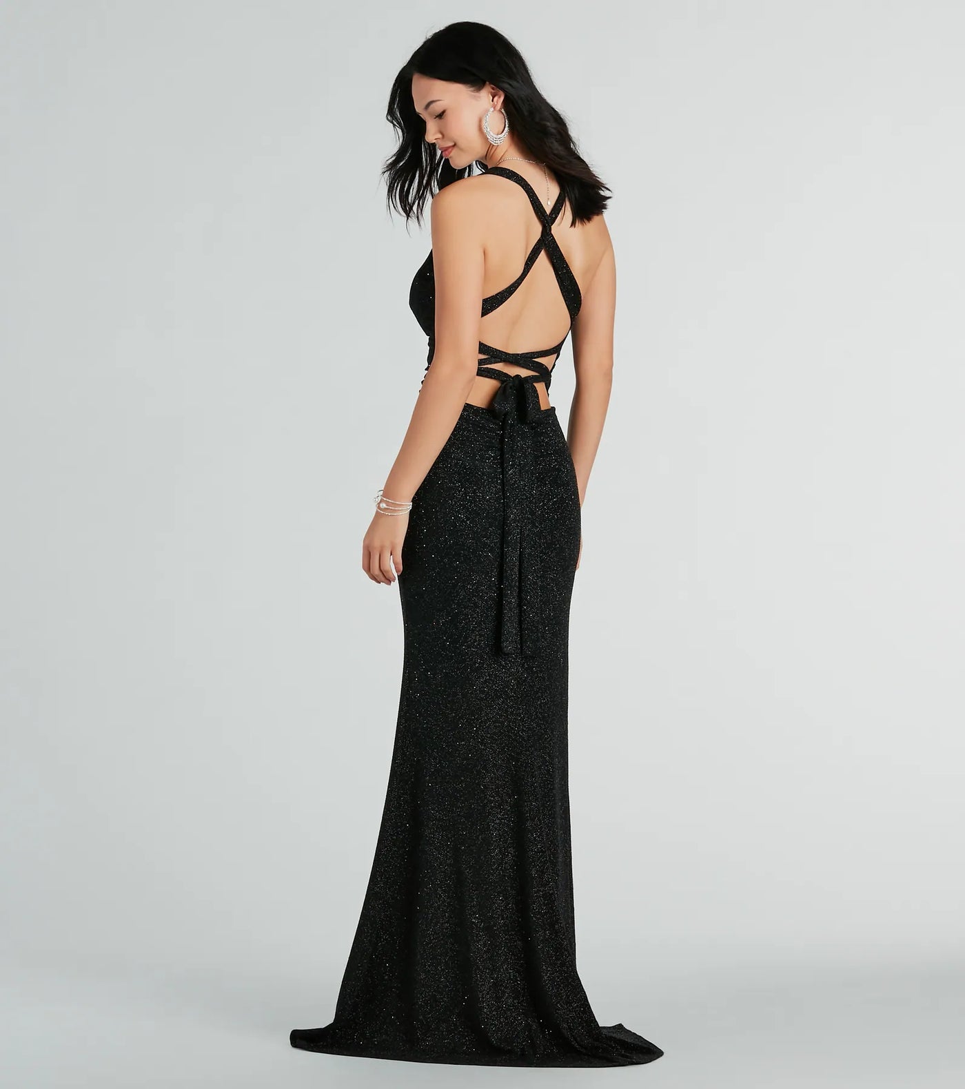 Kat Formal Glitter Lace-Up Long Dress