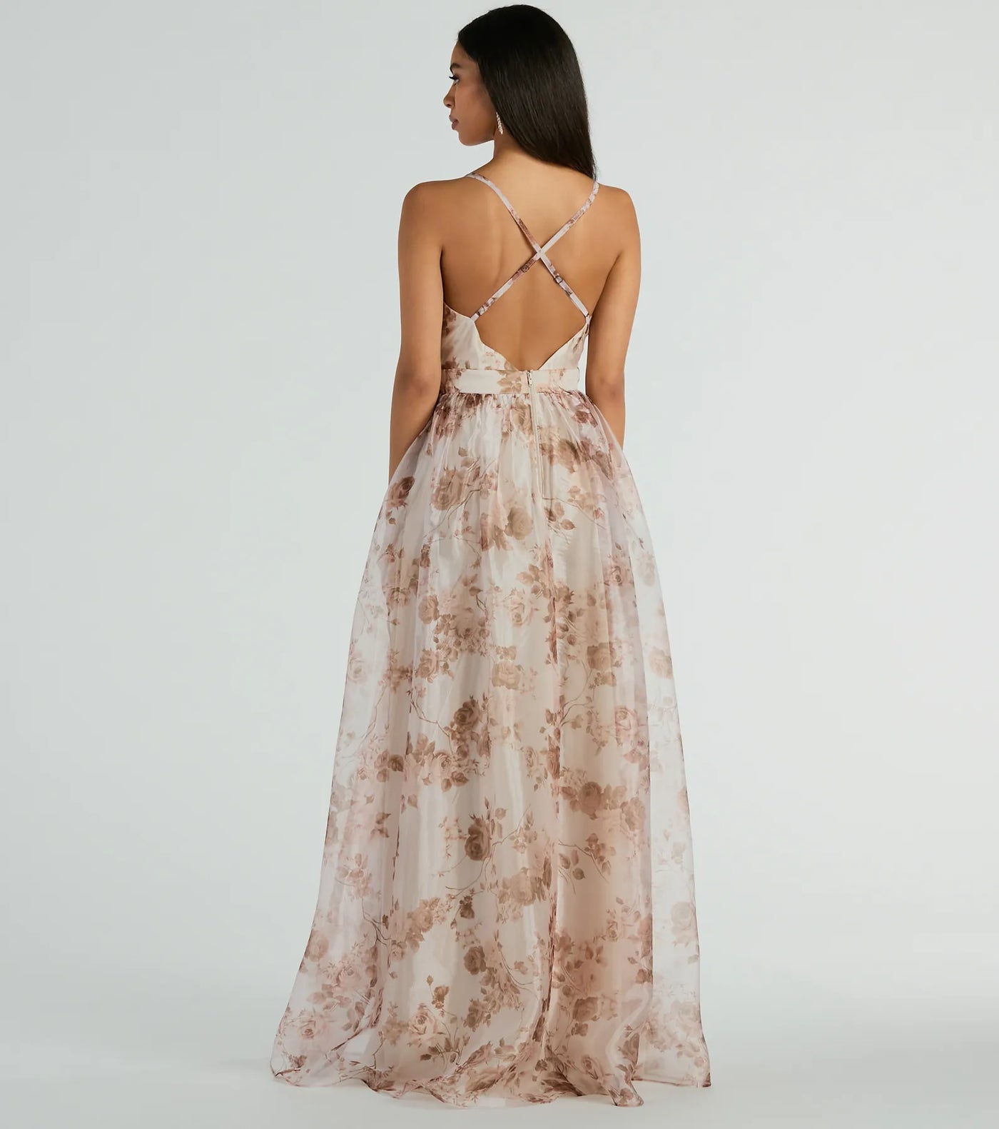 Clarissa V-Neck Rose Floral A-Line Formal Gown