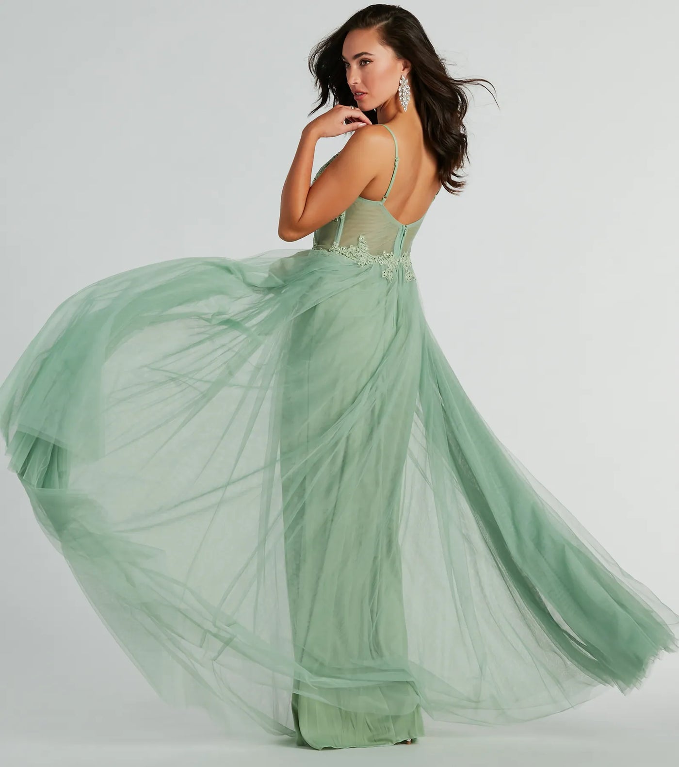 Fatima V-Neck Embroidered A-Line Tulle Dress