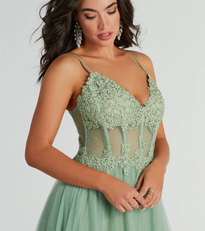 Fatima V-Neck Embroidered A-Line Tulle Dress