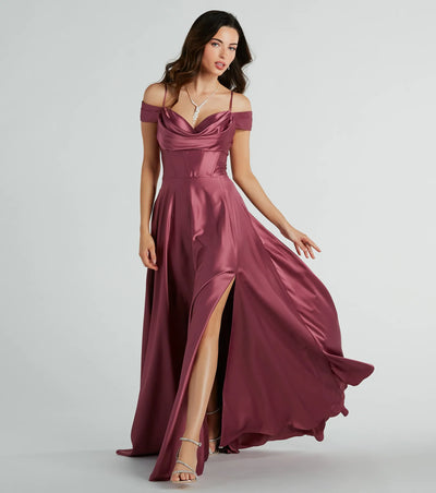 Alira Cold Shoulder A-Line Satin Formal Dress