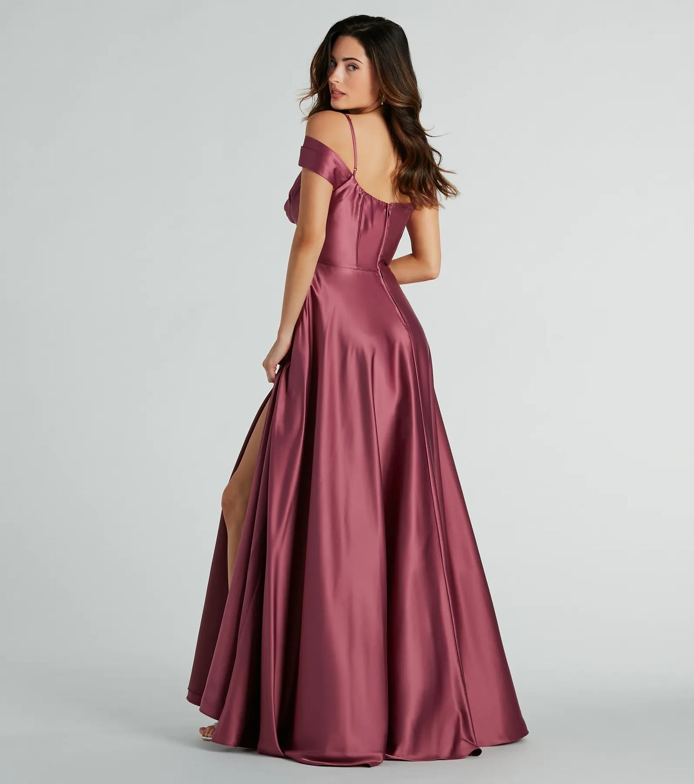 Alira Cold Shoulder A-Line Satin Formal Dress