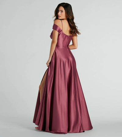 Alira Cold Shoulder A-Line Satin Formal Dress