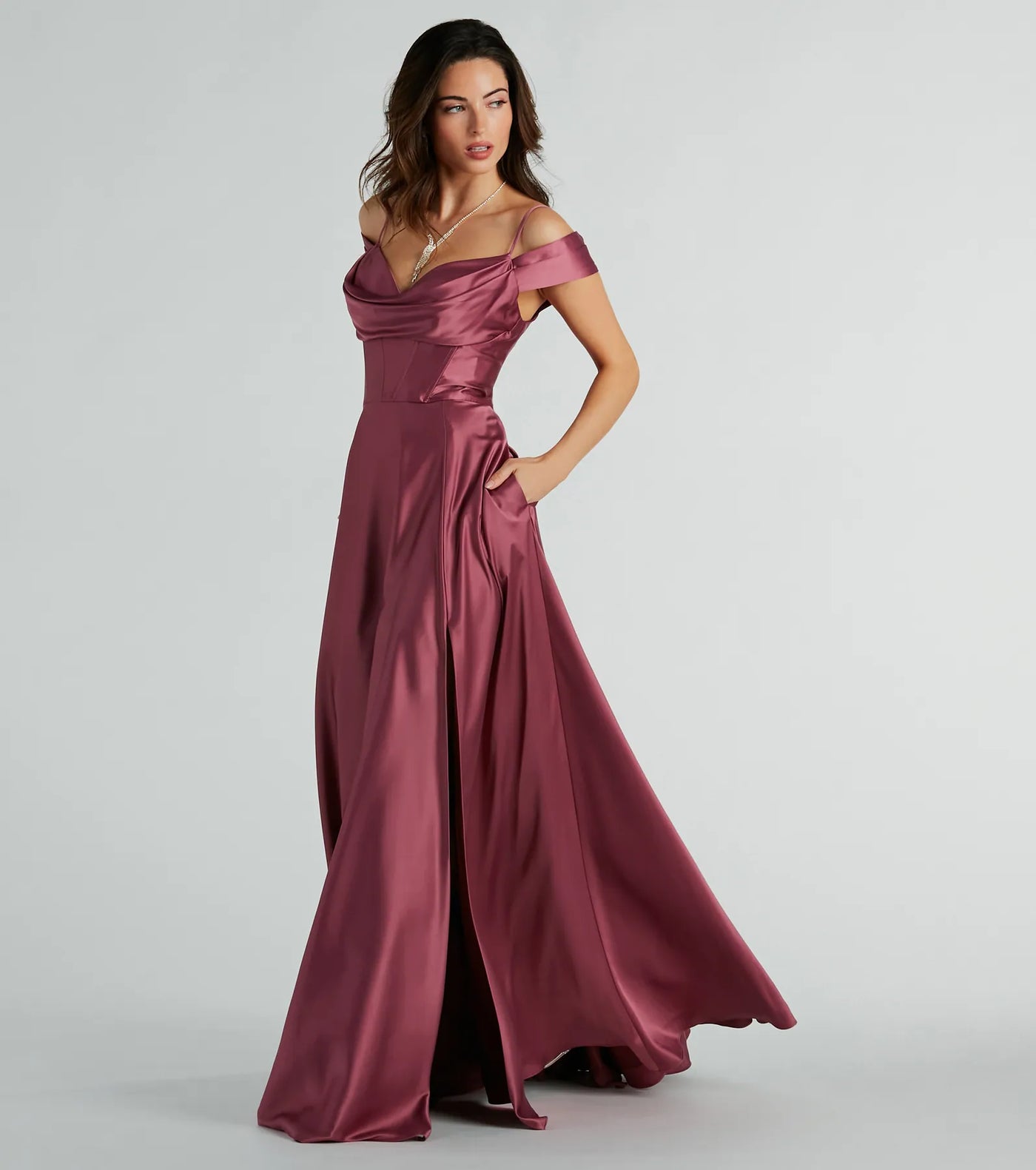 Alira Cold Shoulder A-Line Satin Formal Dress