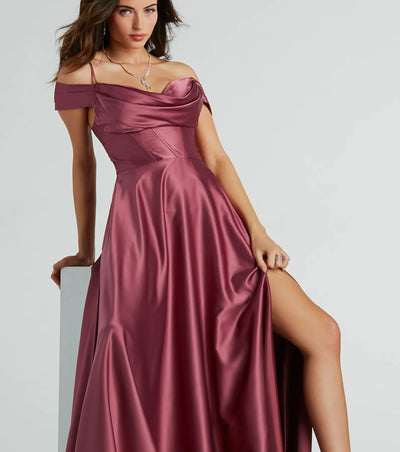 Alira Cold Shoulder A-Line Satin Formal Dress