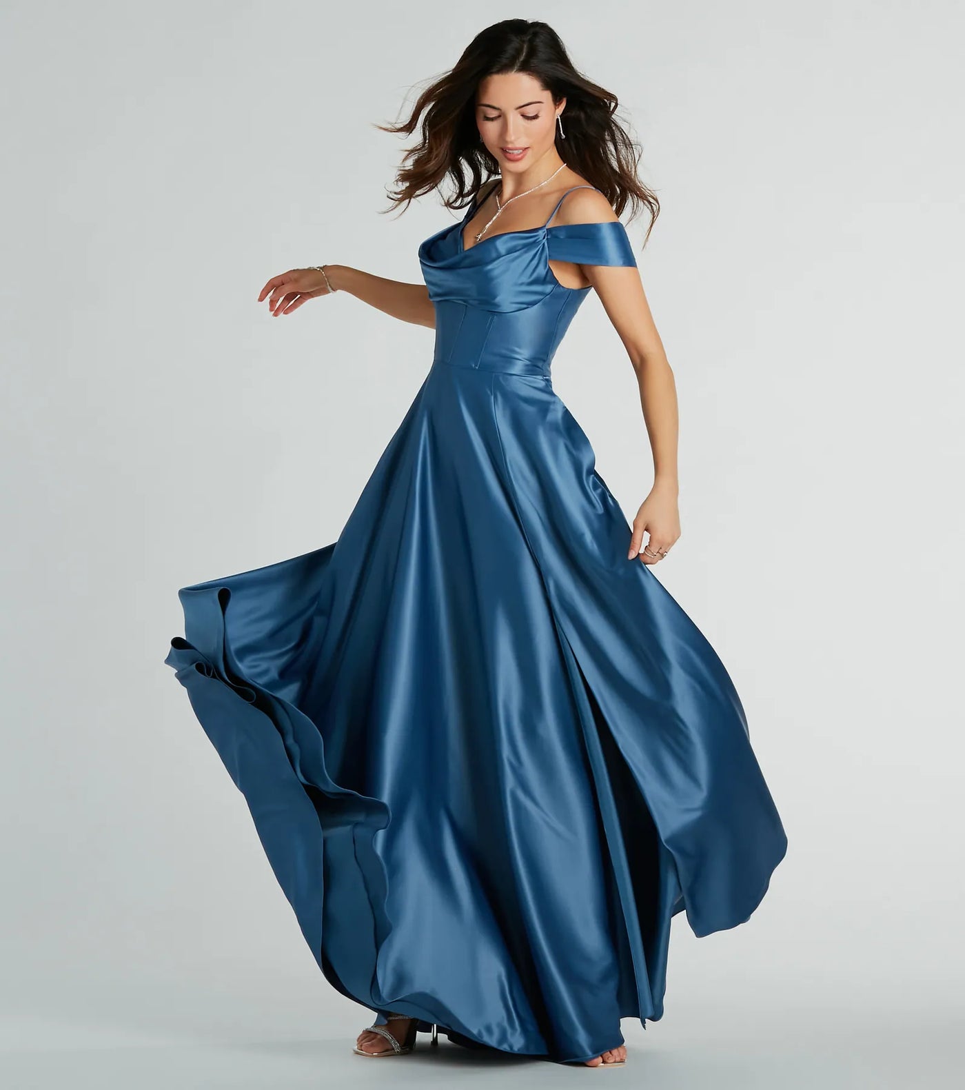 Alira Cold Shoulder A-Line Satin Formal Dress