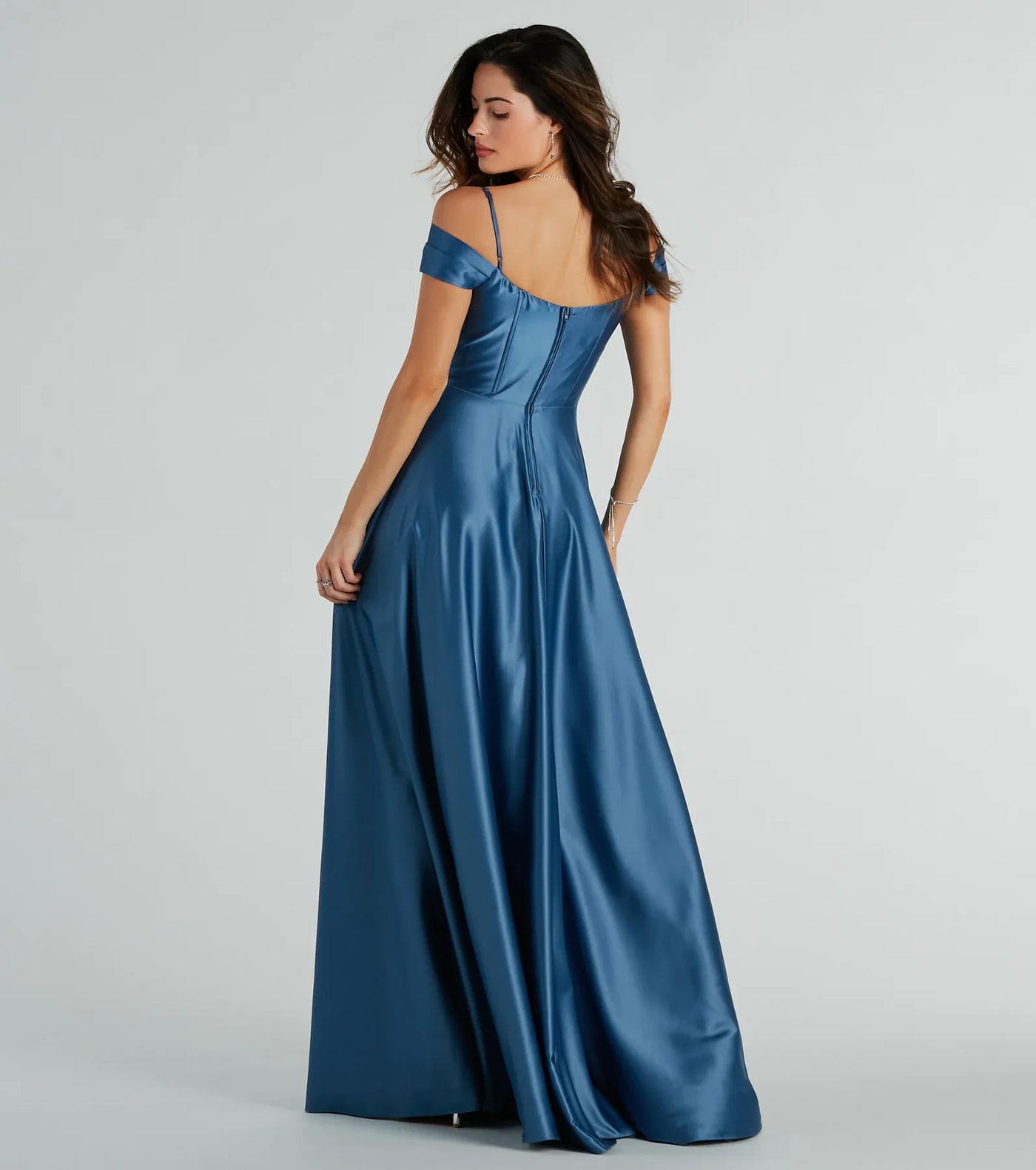 Alira Cold Shoulder A-Line Satin Formal Dress