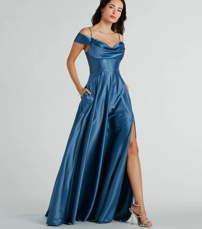 Alira Cold Shoulder A-Line Satin Formal Dress