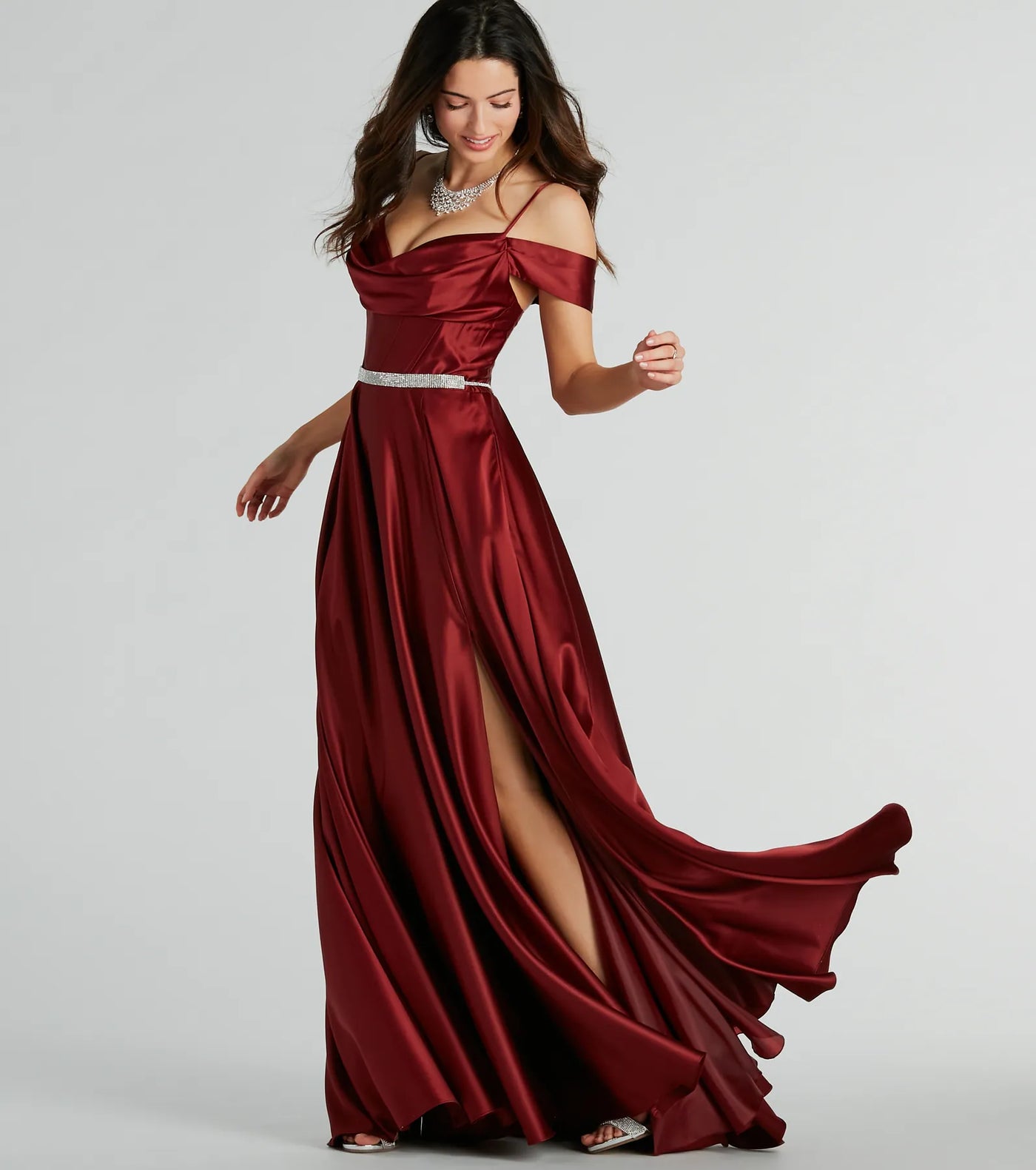 Alira Cold Shoulder A-Line Satin Formal Dress