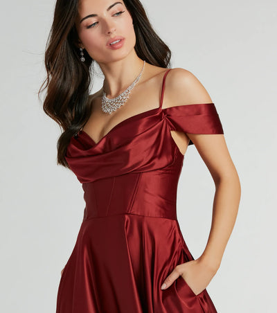 Alira Cold Shoulder A-Line Satin Formal Dress