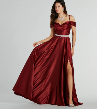 Alira Cold Shoulder A-Line Satin Formal Dress