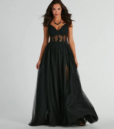 Fatima V-Neck Embroidered A-Line Tulle Dress