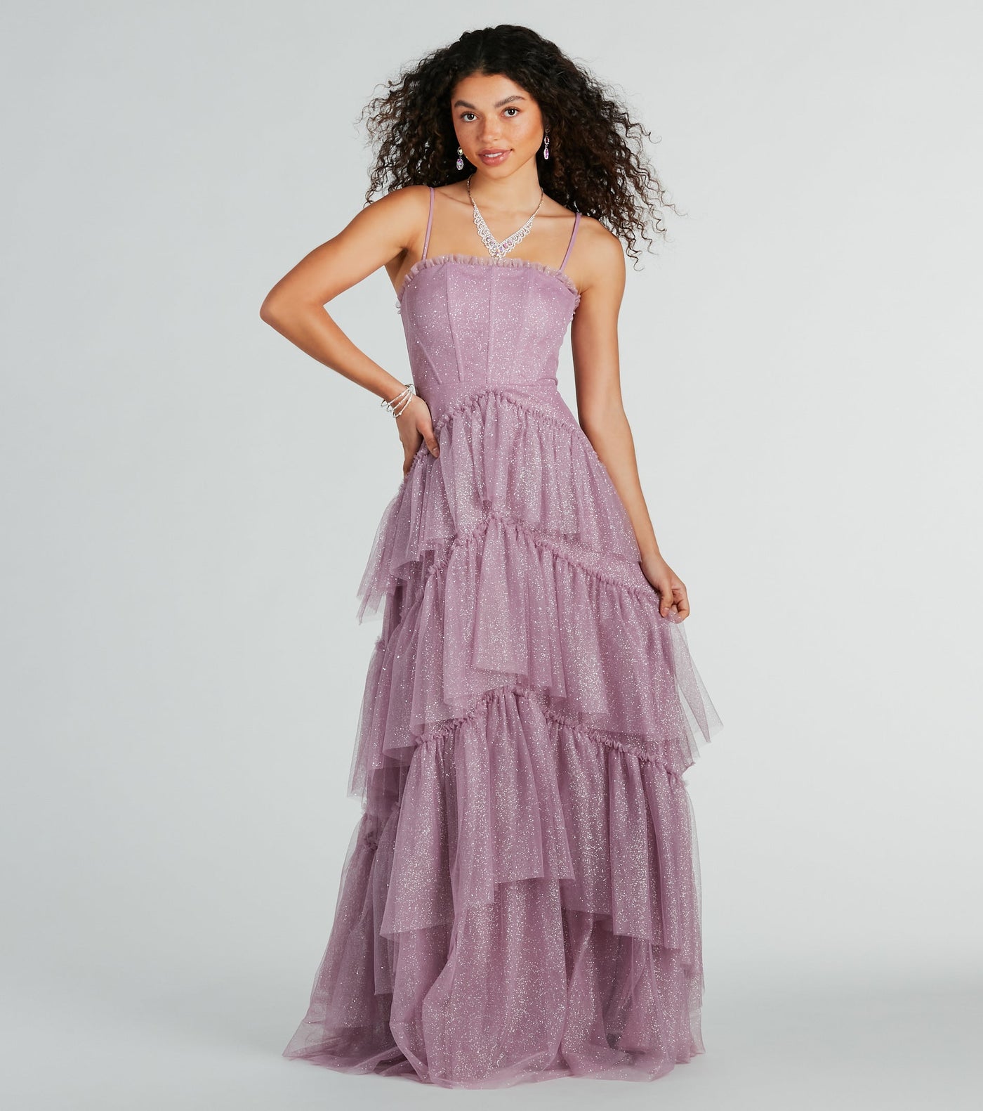 PLACEHOLDER - Saylor Formal Glitter Tulle A-Line Long Dress