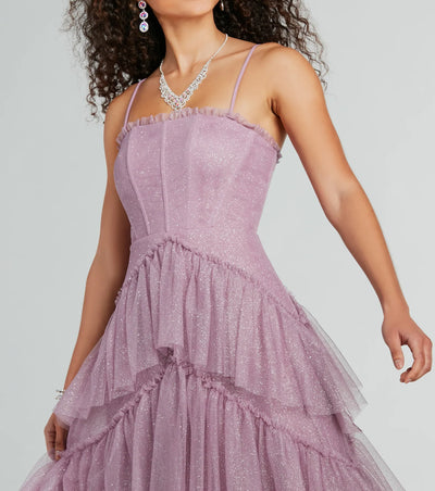 Saylor Formal Glitter Tulle A-Line Long Dress