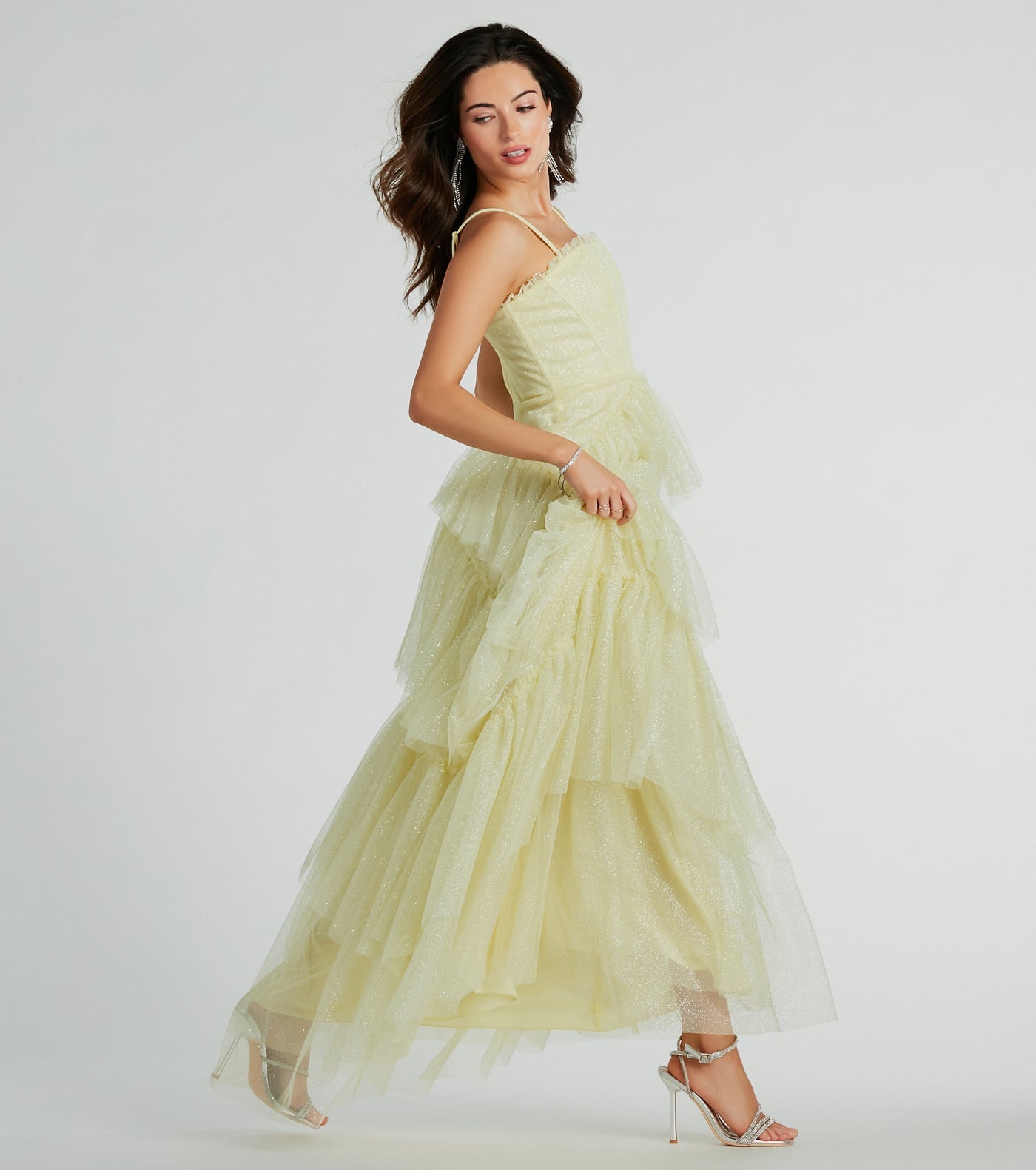 PLACEHOLDER - Saylor Formal Glitter Tulle A-Line Long Dress