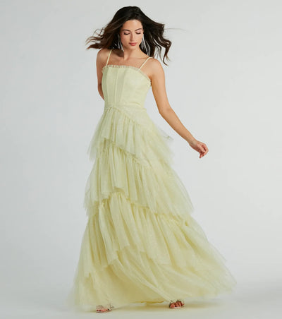 Saylor Formal Glitter Tulle A-Line Long Dress