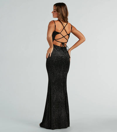 Spencer Formal Glitter Velvet Lace-Up Long Dress