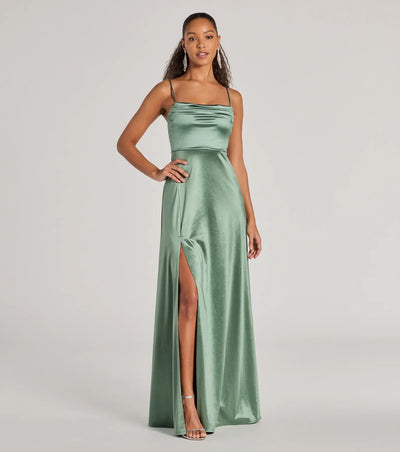 Marissa Formal Satin Cowl Neck Dress