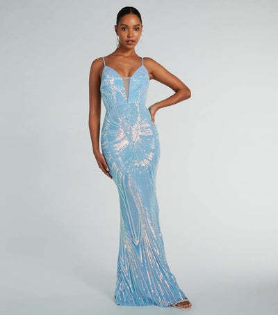 Pauline Formal Sequin Draped Bead Mermaid Dress