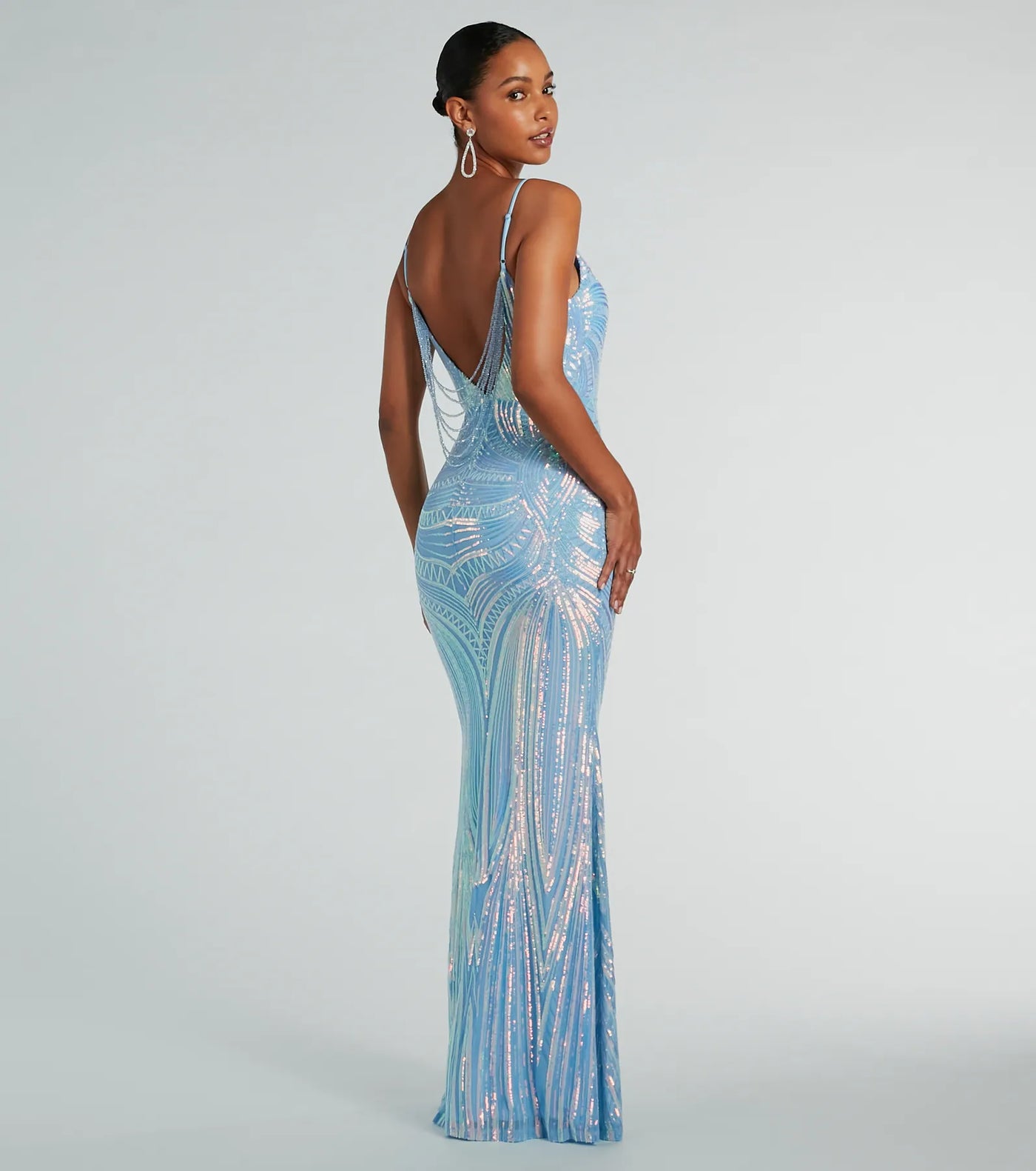 Pauline Formal Sequin Draped Bead Mermaid Dress