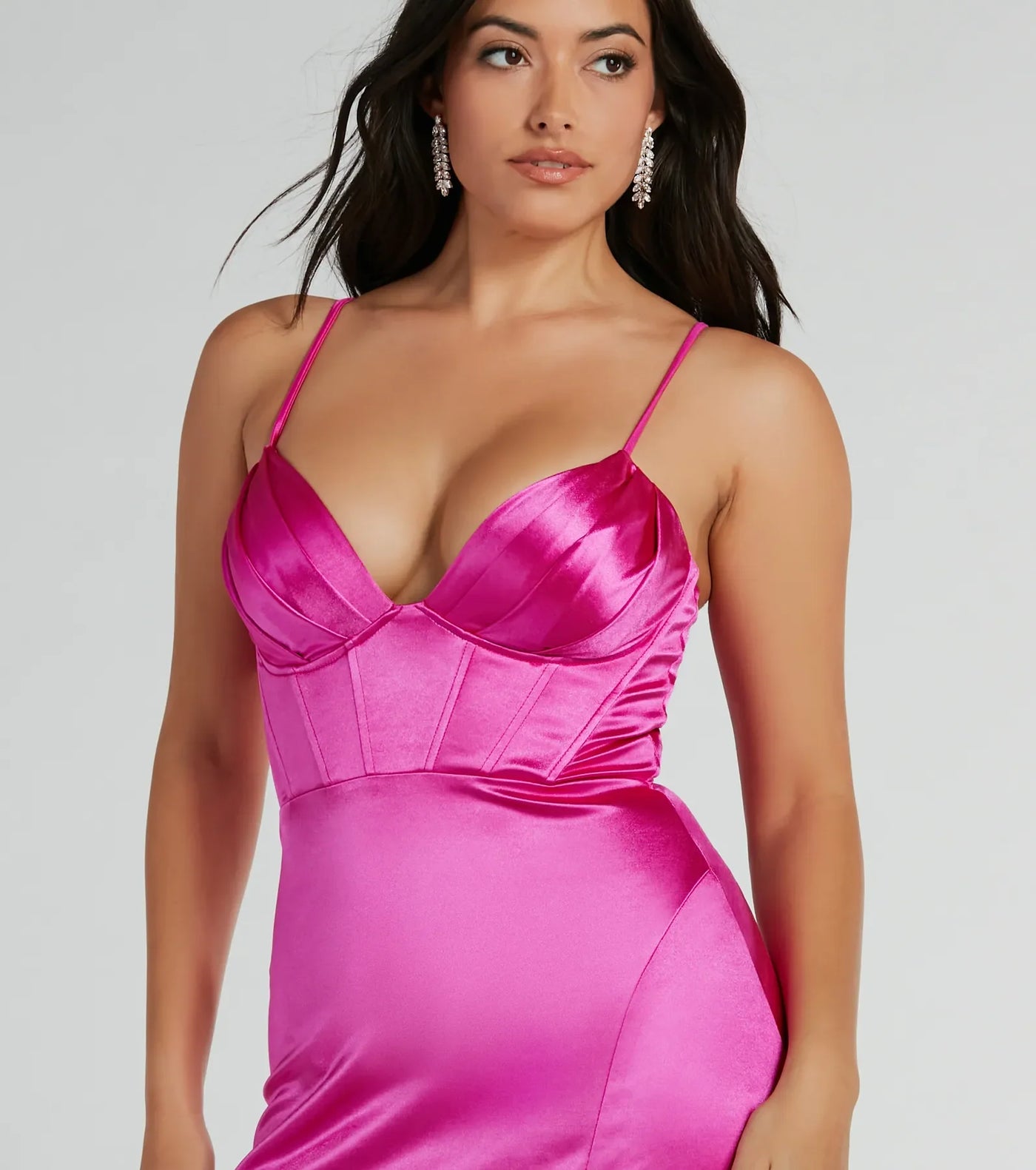 Haley Corset Slit A-Line Satin Formal Dress