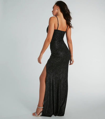 Ashelyn Cowl Neck Glitter Mermaid Formal Dress