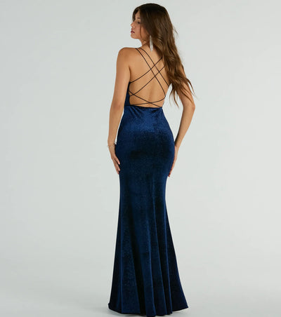 Reagan Strappy Mermaid Glitter Velvet Formal Dress