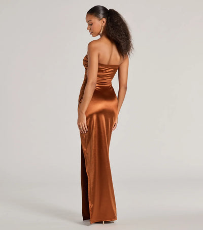 Lauren Strapless Wrap Slim Satin Formal Dress