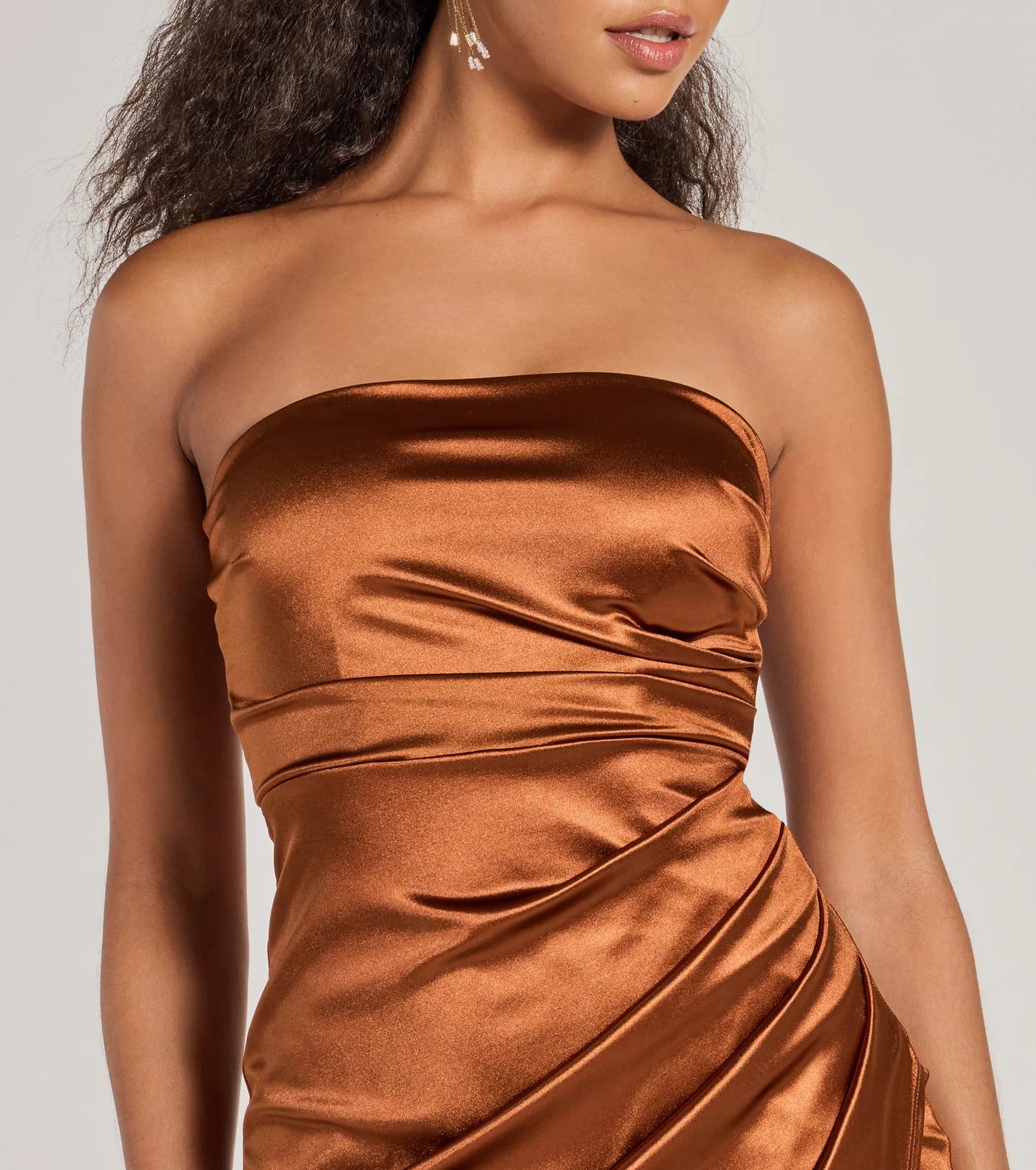 Lauren Strapless Wrap Slim Satin Formal Dress