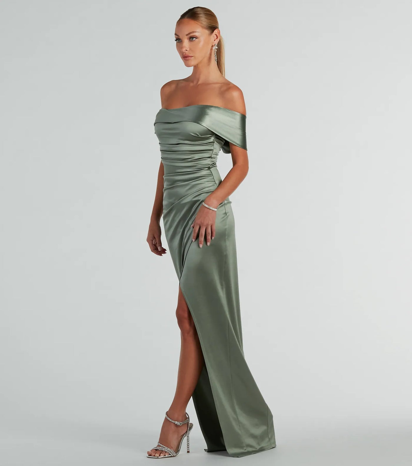 Maeva Formal Satin Off-The-Shoulder Dress