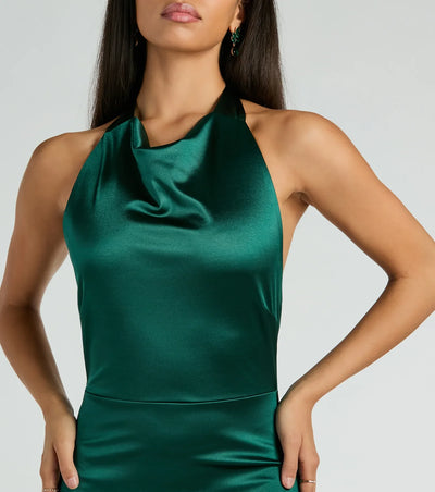 Melina Halter Slim Long Satin Formal Dress