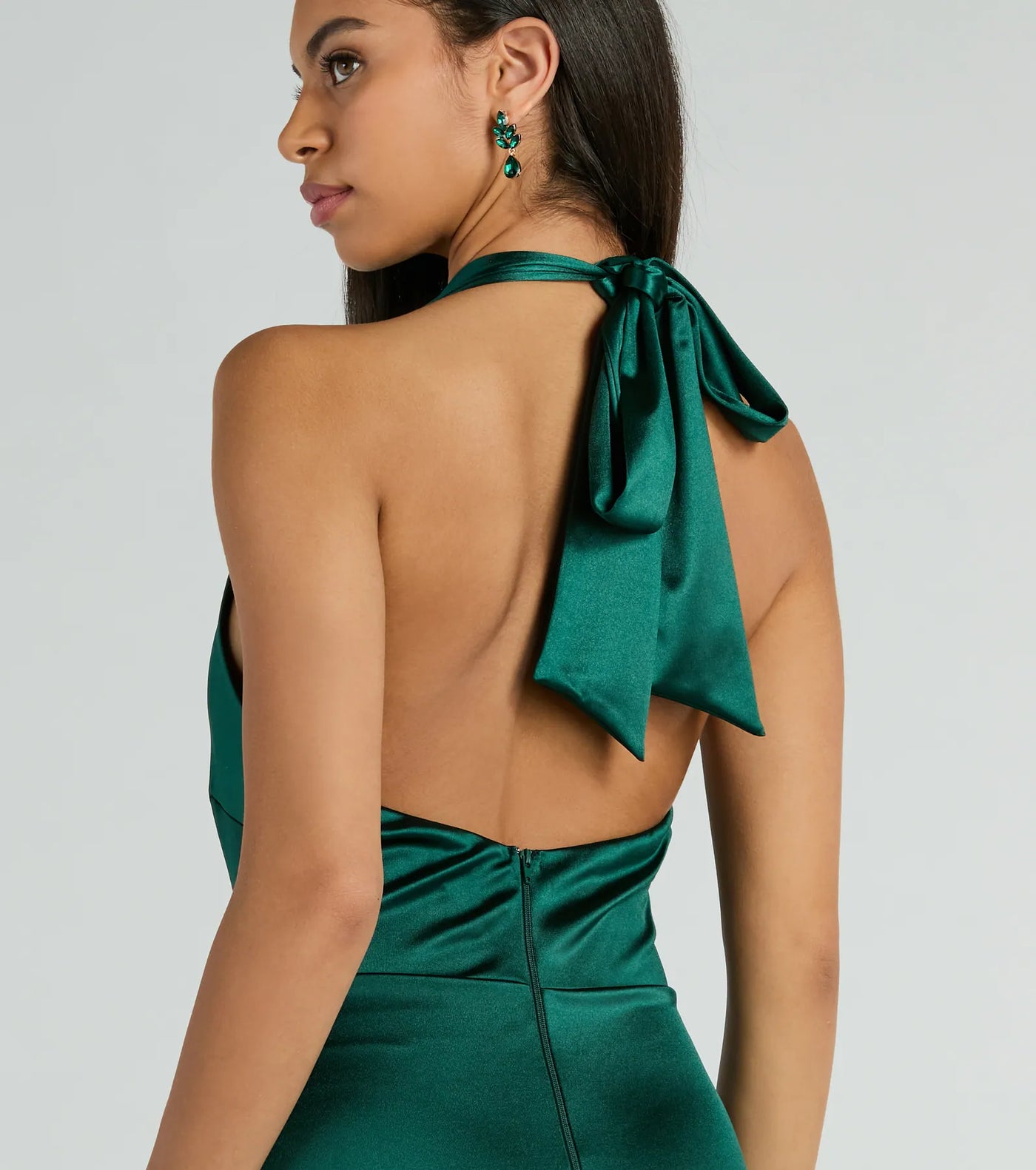 Melina Halter Slim Long Satin Formal Dress