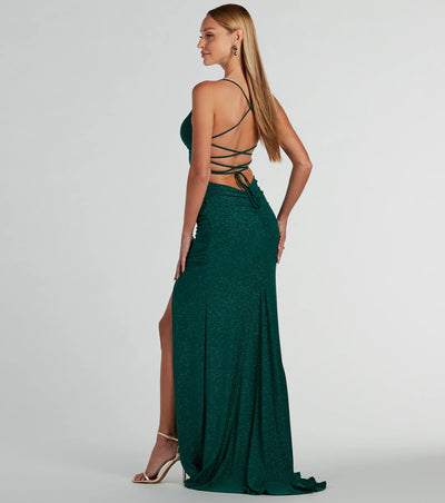 Ellora Lace Up Mermaid Glitter Formal Dress