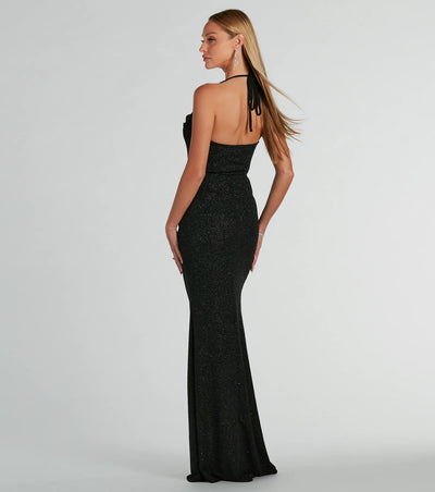 Sevi Halter Mermaid Glitter Formal Dress