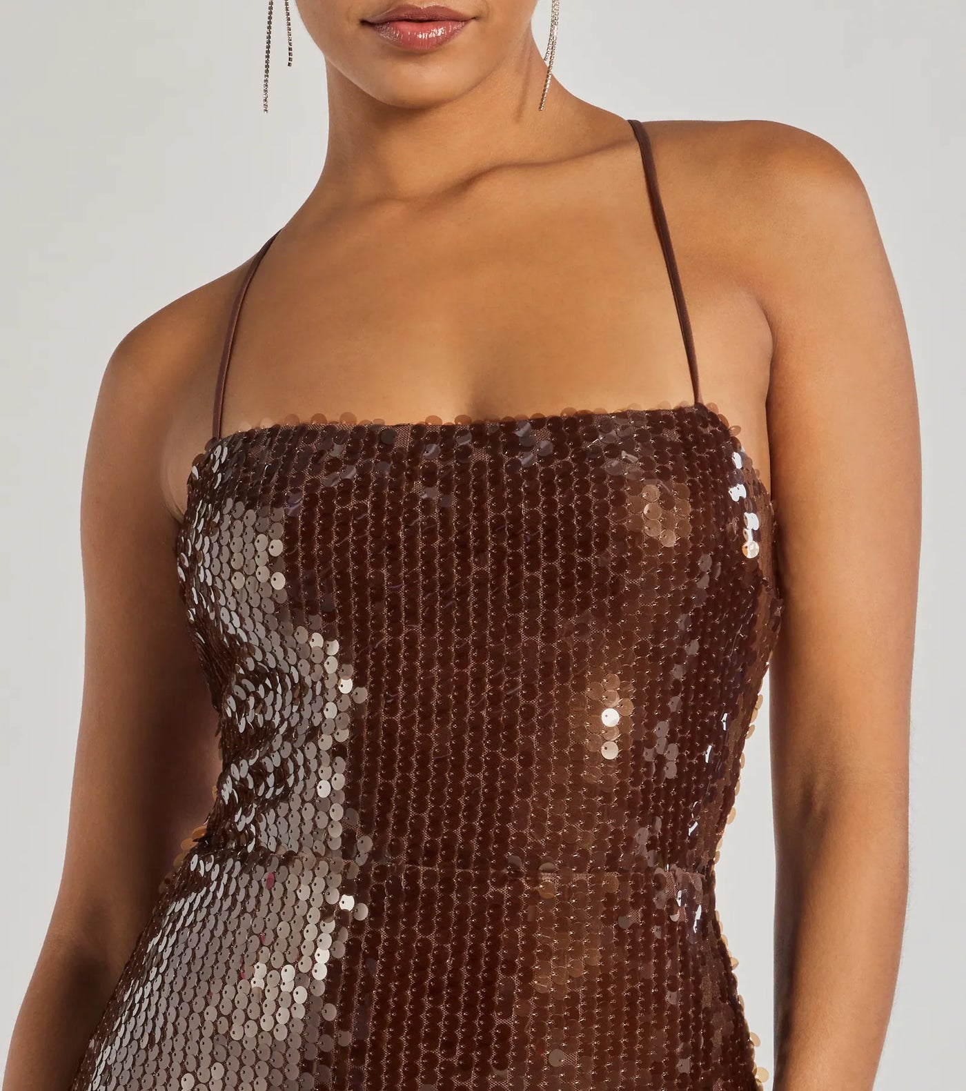 Naya Lace-Up High Slit Sequin Formal Dress