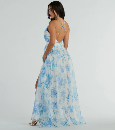 Clarissa V-Neck Rose Floral A-Line Formal Gown