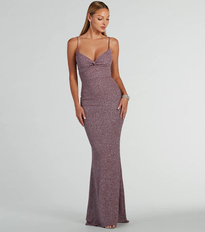 Maleah Twist-Front Glitter Knit Mermaid Dress