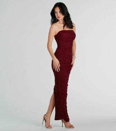 Caterina Formal Strapless Faux Pearl Long Dress