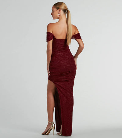 Kairi Off-The-Shoulder Glitter Mesh Formal Dress