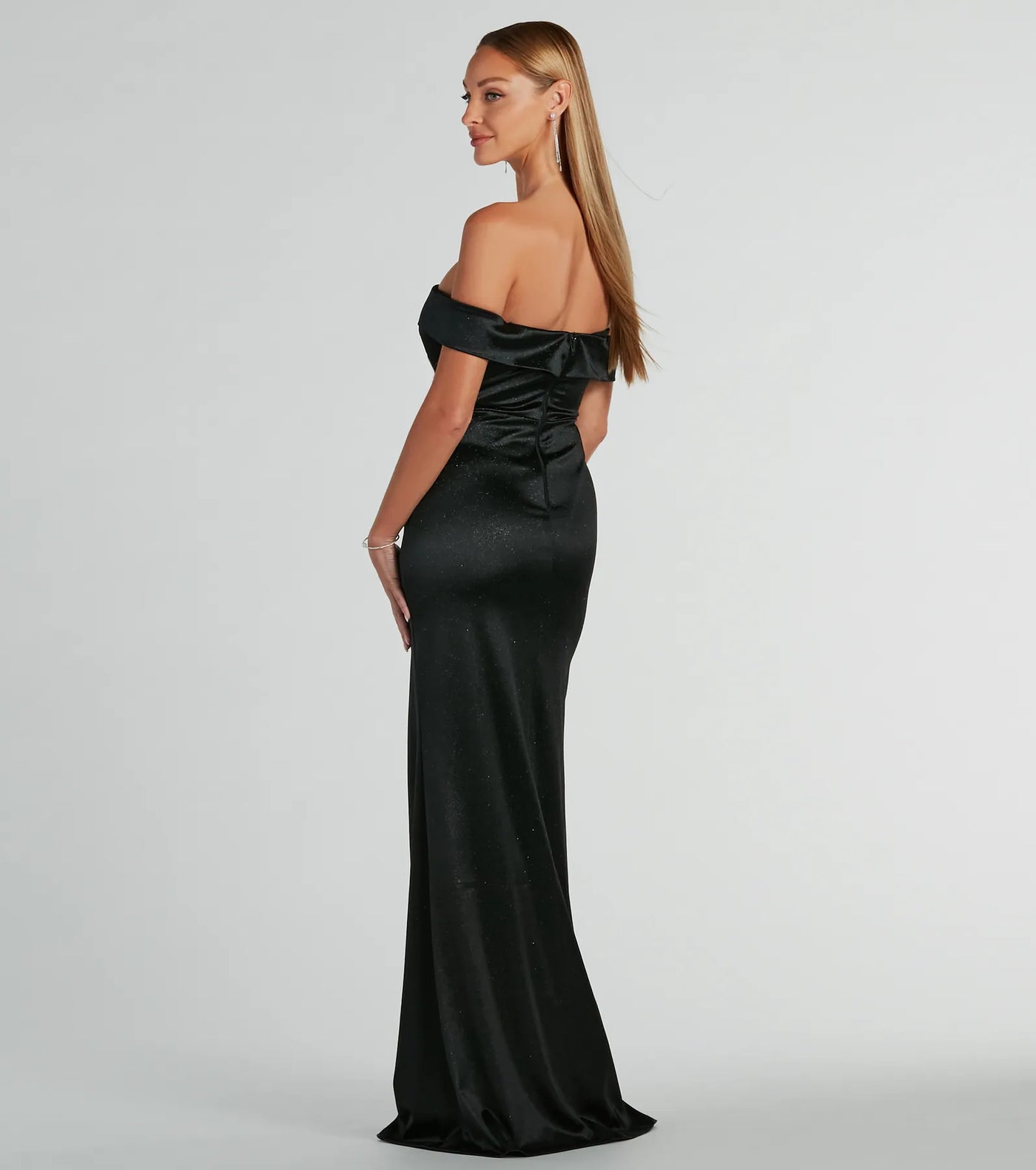 Callie Off-The-Shoulder Mermaid Glitter Satin Formal Dress