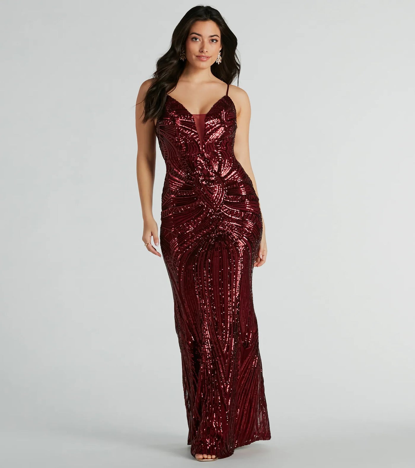 Pauline Formal Sequin Draped Bead Mermaid Dress