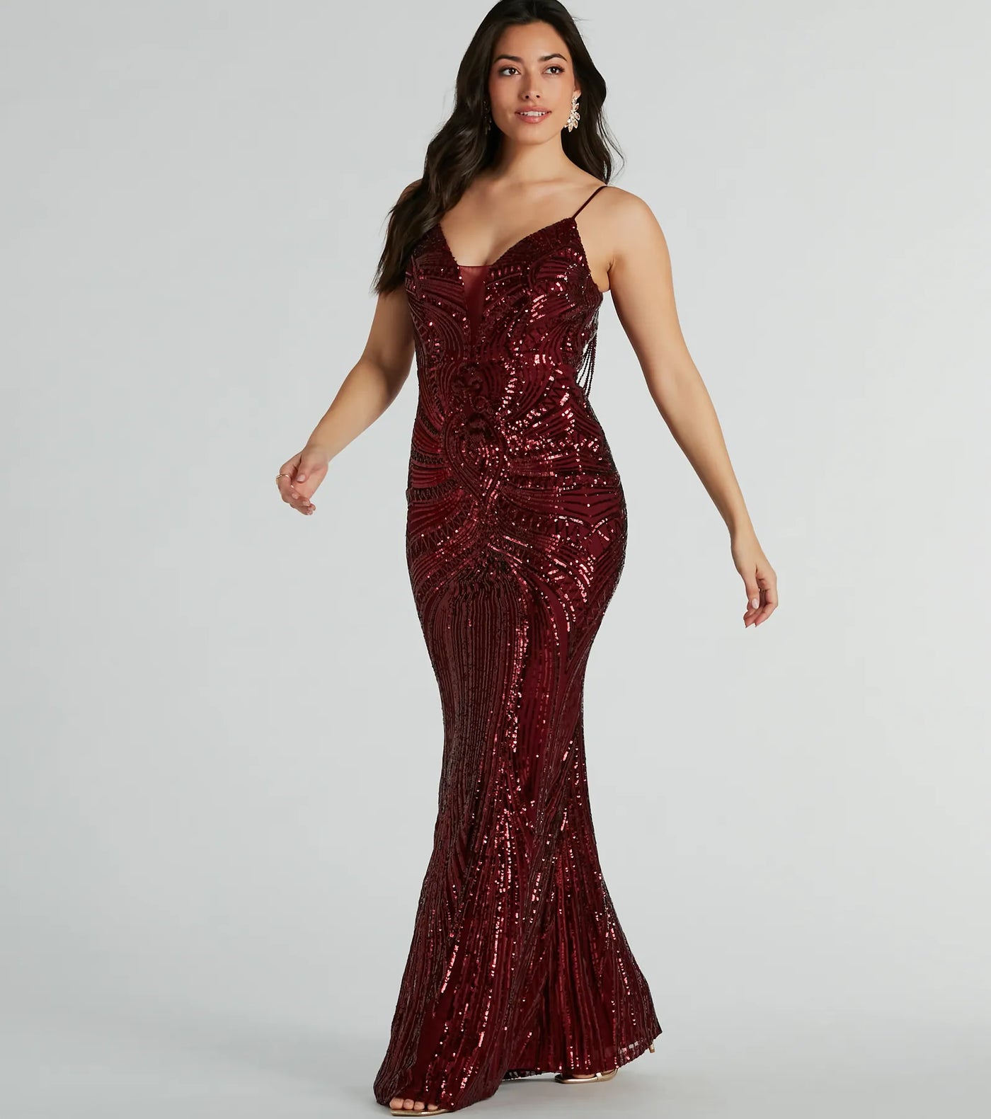 Pauline Formal Sequin Draped Bead Mermaid Dress