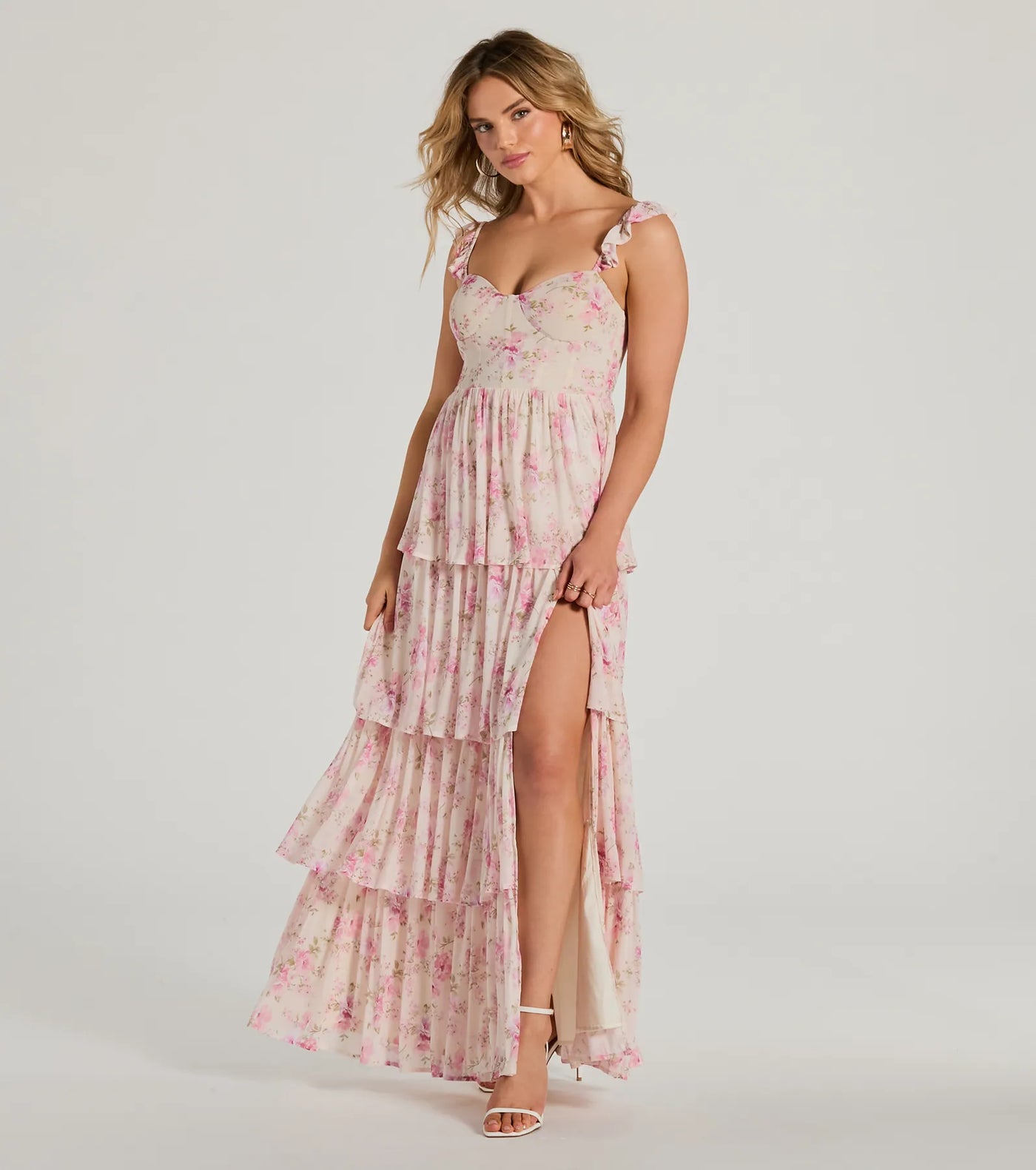 Gwen Sweetheart Ruffle Floral A-Line Formal Dress